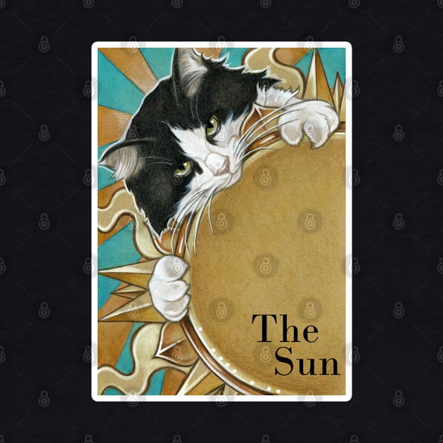 Cats Love The Sunshine - White Outlined Version - 'The Sun' by Nat Ewert Art